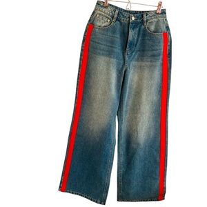 Commense Side Stripe Wide Leg Denim Jeans
